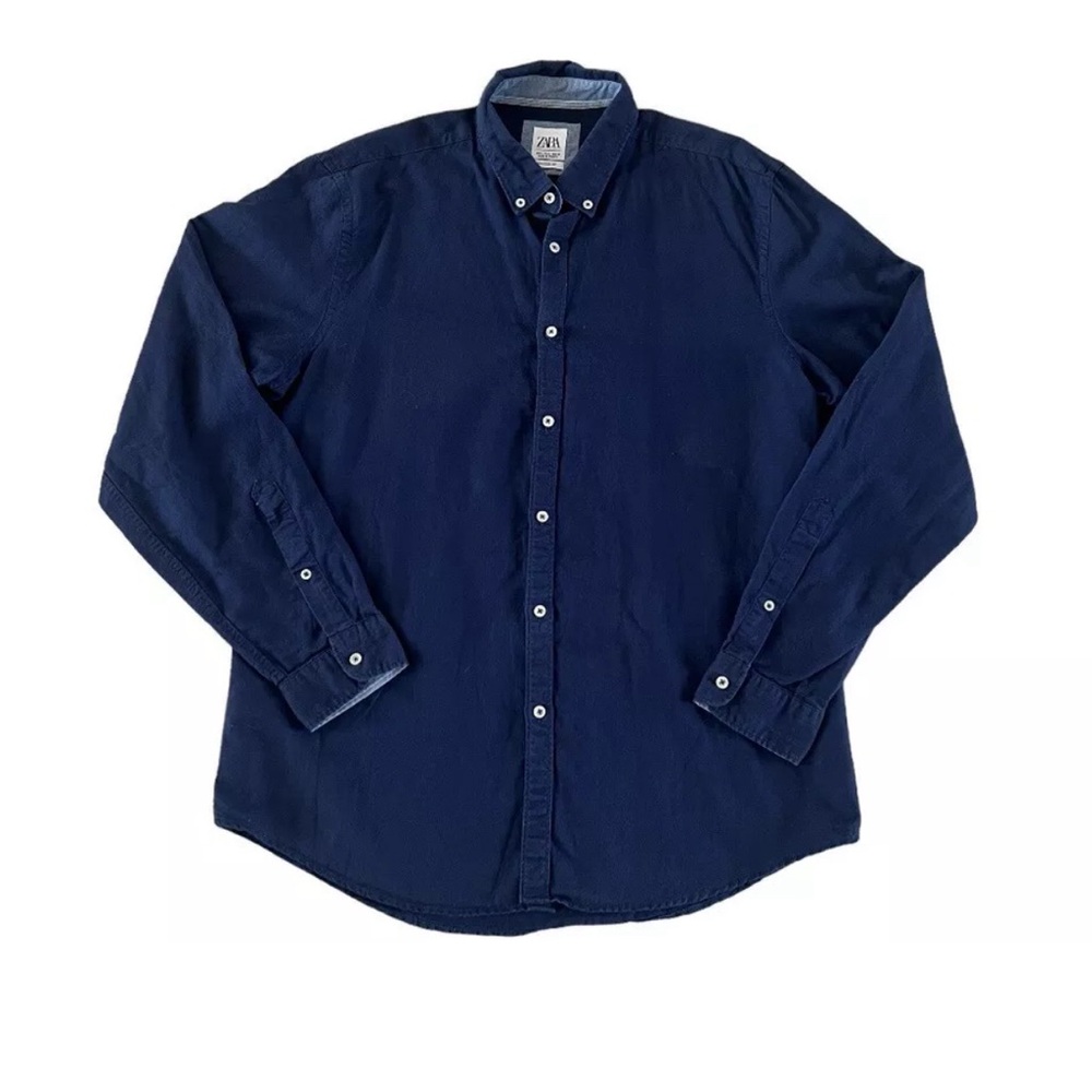 Zara Mens Linen Blend Button Down Roll Tab Sleeves